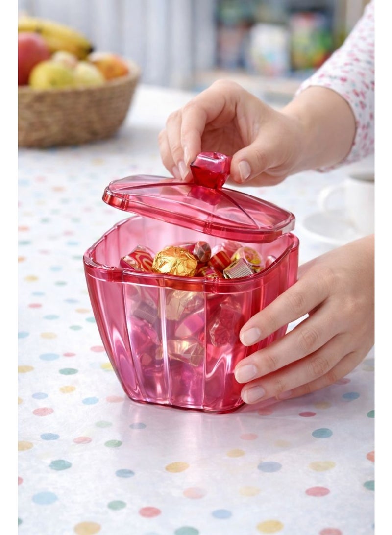 Acrylic Crystal-Look Sugar Bowl & Candy Jar - Multipurpose Serving Container with Lid & Diamond Knob for Sweets, Nuts & Spices - Ruby Red - Image 4